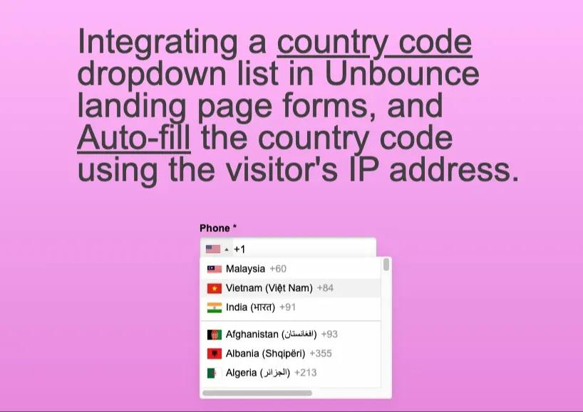 country code dropdown